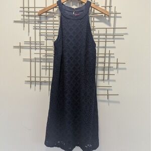 Lilly Pulitzer Navy Blue Lace Overlay‎ Mini Sleeveless Shift Dress Women's Sz M